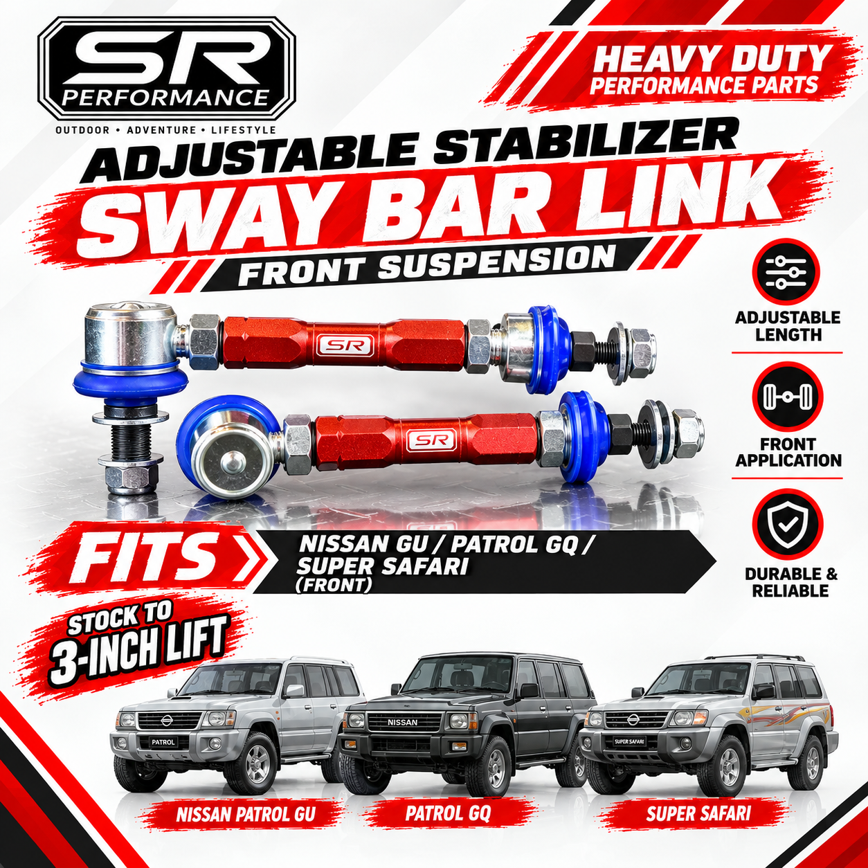 SWAY BAR LINK ADJUSTABLE (FRONT) NISSAN PATROL GU/ GQ/ SUPPER SAFARI